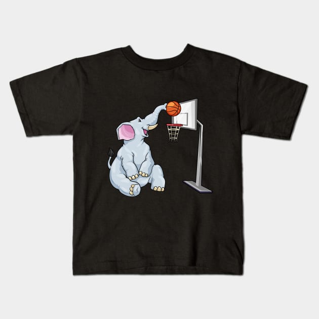 Funny elephant is playing basketball Kids T-Shirt by Markus Schnabel